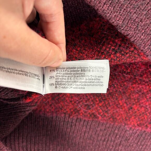 Zara Size S Red Knit Long Sleeve Sweater Chevron Argyle, Ribbed Hem & Cuffs - Picture 14 of 16